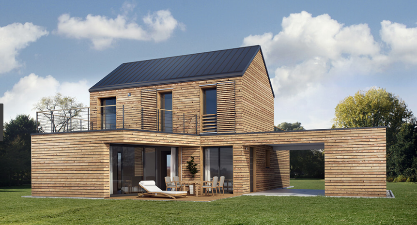 Una casa costruita con pannelli di legno